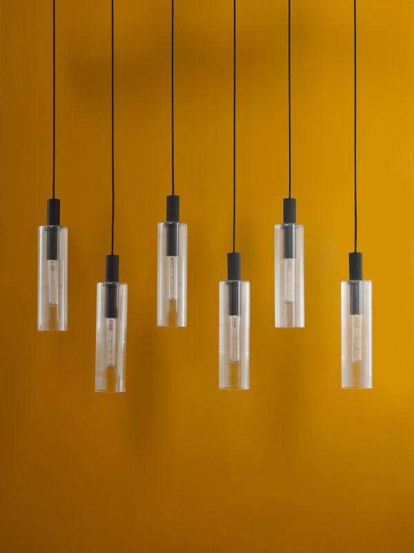 Ruben 6 Light Bar Pendant Satin Black and Ribbed Glass - Image 7