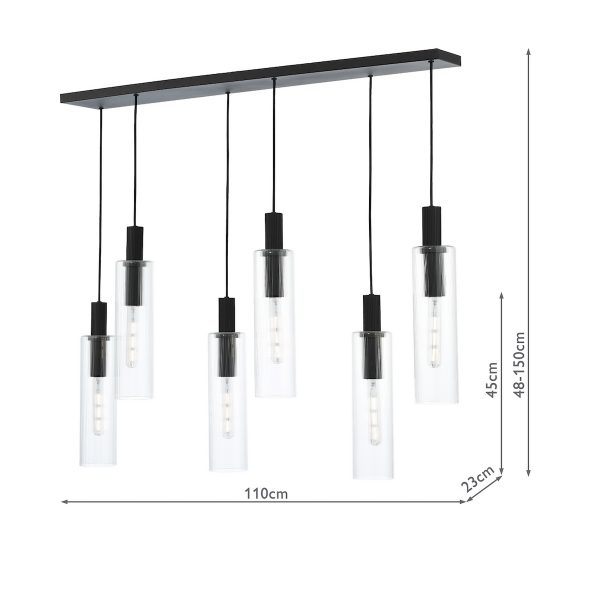 Ruben 6 Light Bar Pendant Satin Black and Ribbed Glass - Image 8