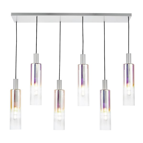 Ruben 6 Light Bar Pendant Satin Silver and Ribbed Iridised Glass - Image 3