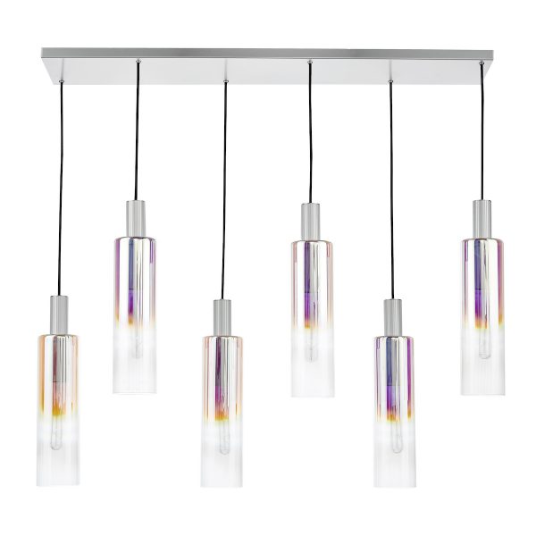 Ruben 6 Light Bar Pendant Satin Silver and Ribbed Iridised Glass - Image 4