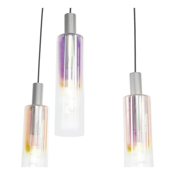 Ruben 6 Light Bar Pendant Satin Silver and Ribbed Iridised Glass - Image 5