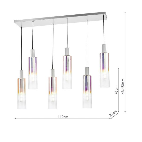 Ruben 6 Light Bar Pendant Satin Silver and Ribbed Iridised Glass - Image 8