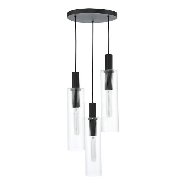 Ruben 3 Light Cluster Pendant Satin Black and Ribbed Glass - Image 2