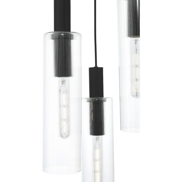 Ruben 3 Light Cluster Pendant Satin Black and Ribbed Glass - Image 3