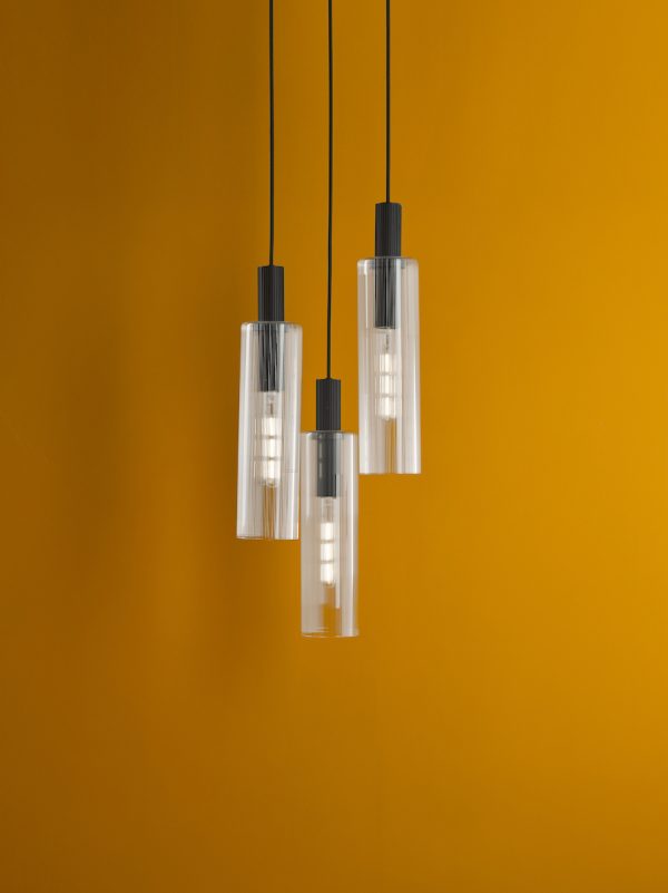 Ruben 3 Light Cluster Pendant Satin Black and Ribbed Glass - Image 8