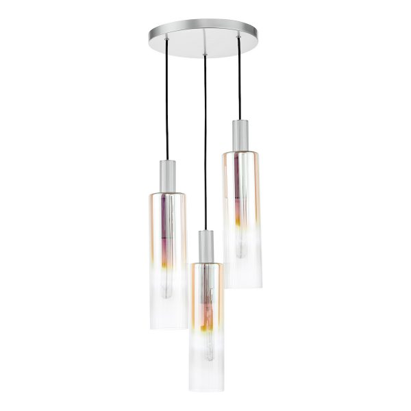 Ruben 3 Light Cluster Pendant Satin Silver and Ribbed Iridised Glass - Image 2