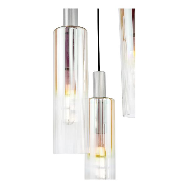 Ruben 3 Light Cluster Pendant Satin Silver and Ribbed Iridised Glass - Image 3