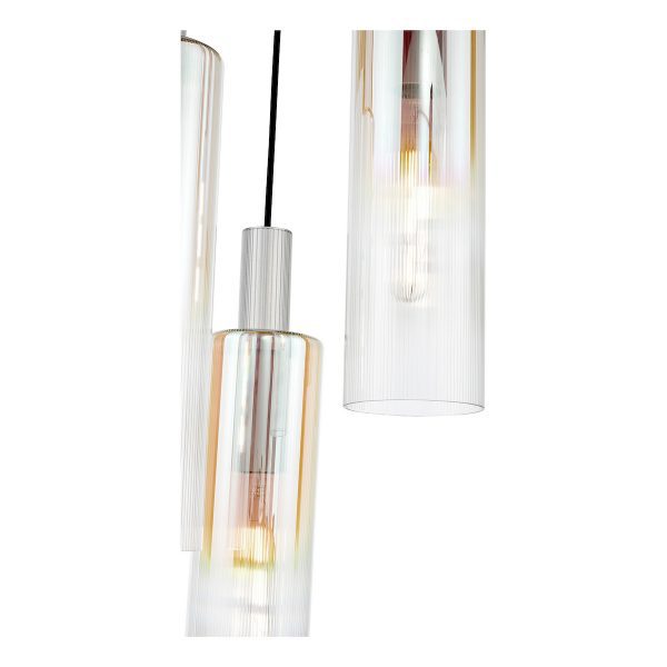 Ruben 3 Light Cluster Pendant Satin Silver and Ribbed Iridised Glass - Image 4