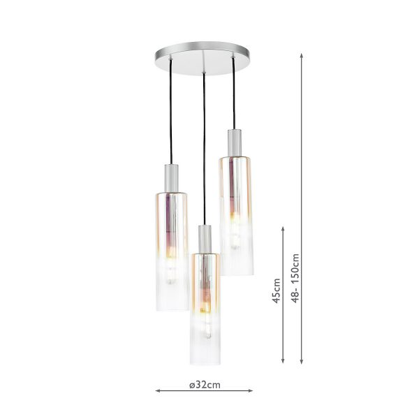 Ruben 3 Light Cluster Pendant Satin Silver and Ribbed Iridised Glass - Image 8