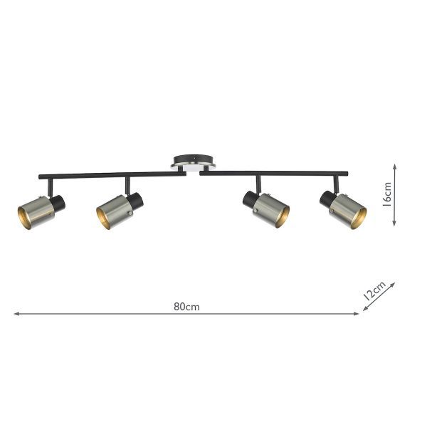 Ryan 4 Light Bar Spotlight Brushed Nickel Matt Black - Image 7