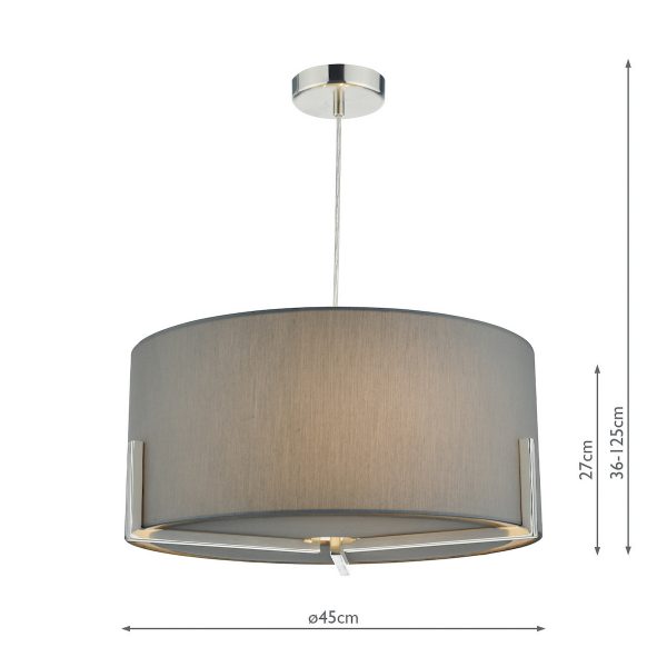 Santino Pendant Satin Chrome With Grey Cotton Shade - Image 3