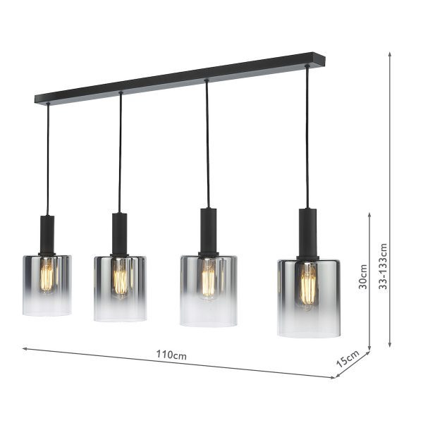 Savannah 4 Light Bar Pendant Matt Black and Smoked Glass - Image 10
