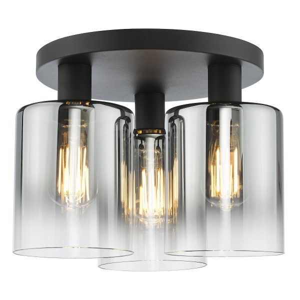 Savannah 3 Light Flush Matt Black and Smoked Glass - Image 3