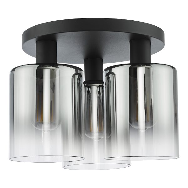 Savannah 3 Light Flush Matt Black and Smoked Glass - Image 4