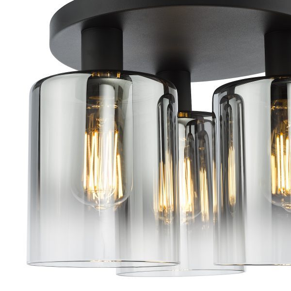 Savannah 3 Light Flush Matt Black and Smoked Glass - Image 5