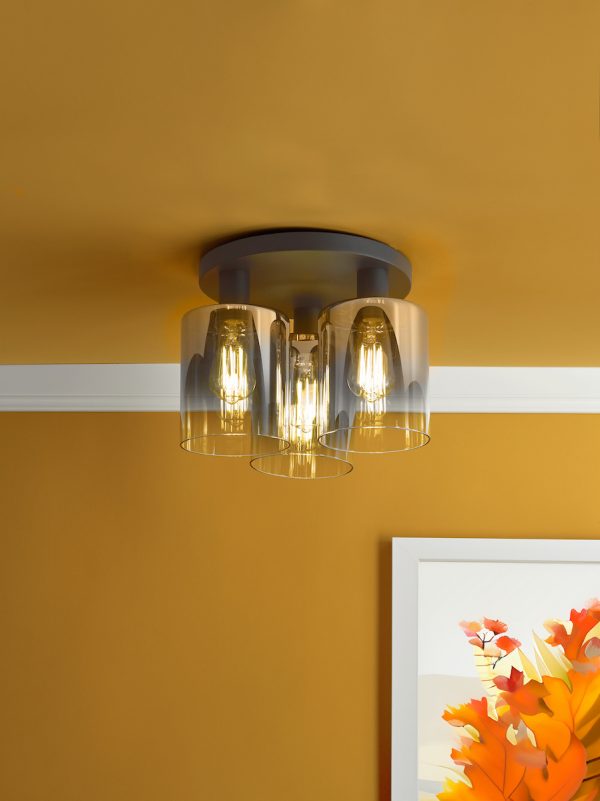 Savannah 3 Light Flush Matt Black and Smoked Glass - Image 8