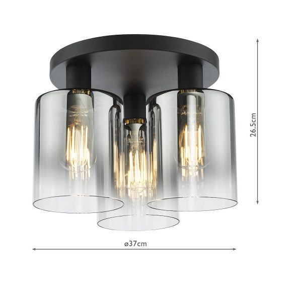Savannah 3 Light Flush Matt Black and Smoked Glass - Image 9