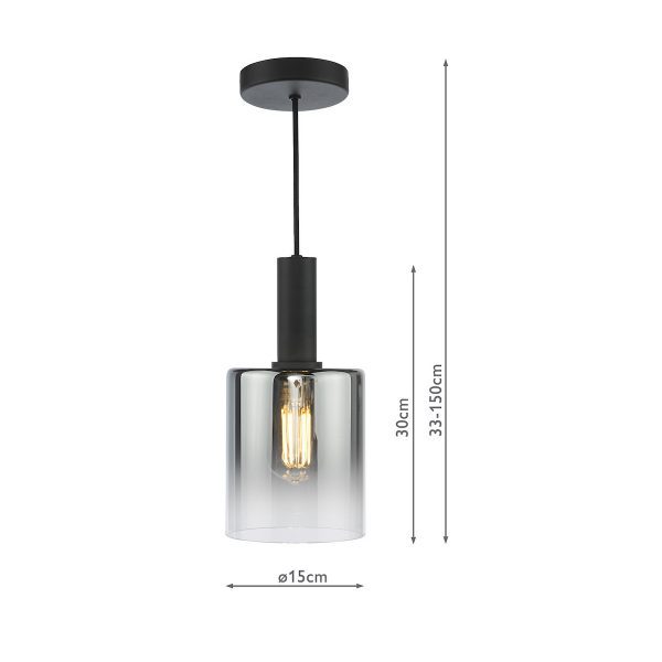 Savannah Pendant Matt Black and Smoked Glass - Image 9