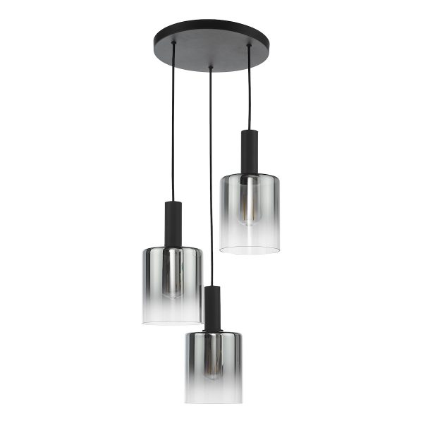 Savannah 3 Light Cluster Pendant Matt Black and Smoked Glass - Image 2