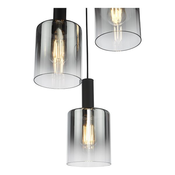 Savannah 3 Light Cluster Pendant Matt Black and Smoked Glass - Image 4