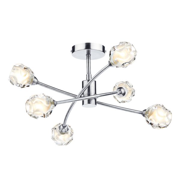 Seattle 6lt Semi Flush Satin Chrome & Sculptured Glass