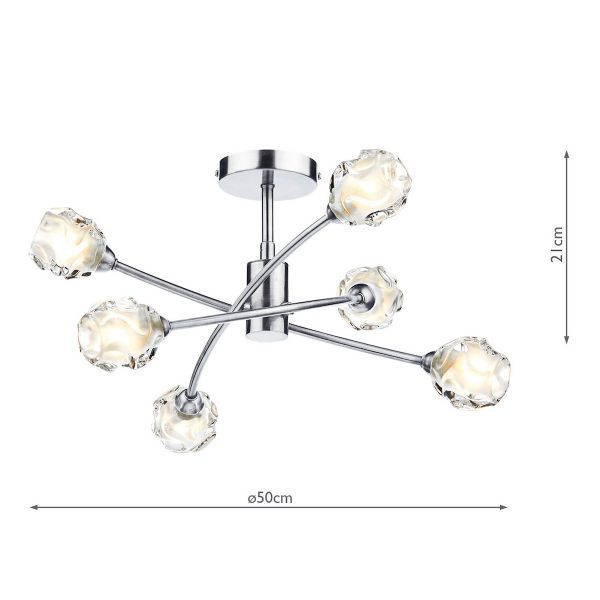 Seattle 6lt Semi Flush Satin Chrome & Sculptured Glass - Image 5