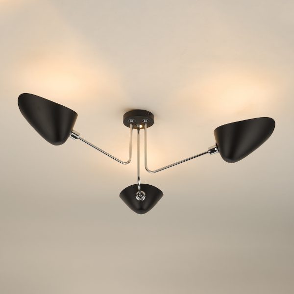 Sebastian 3 Light Semi Flush Matt Black Polished Chrome - Image 4
