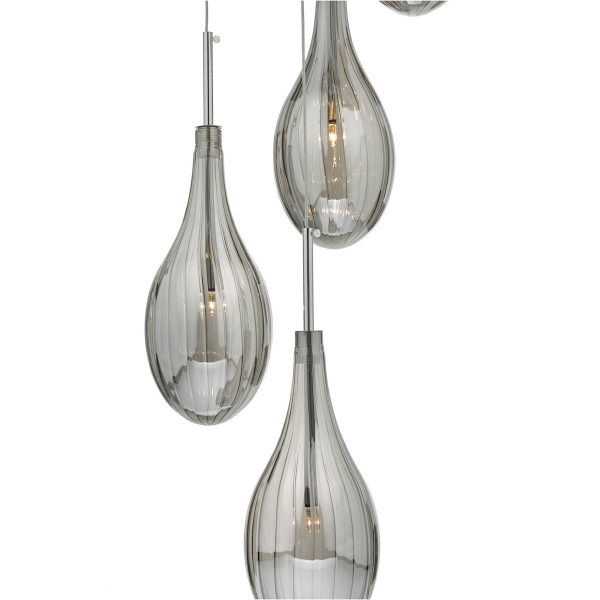 Seta 6 Light Cluster Pendant Polished Chrome Smoked Glass - Image 3