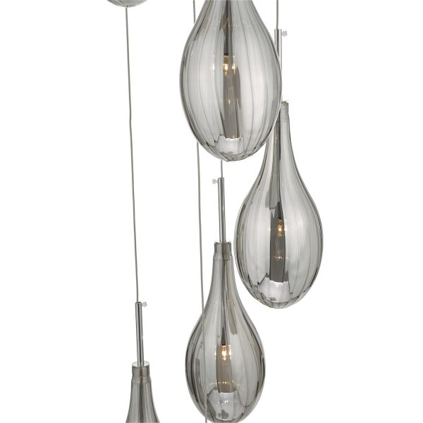 Seta 6 Light Cluster Pendant Polished Chrome Smoked Glass - Image 4