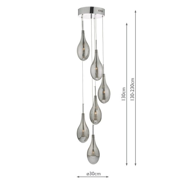 Seta 6 Light Cluster Pendant Polished Chrome Smoked Glass - Image 5