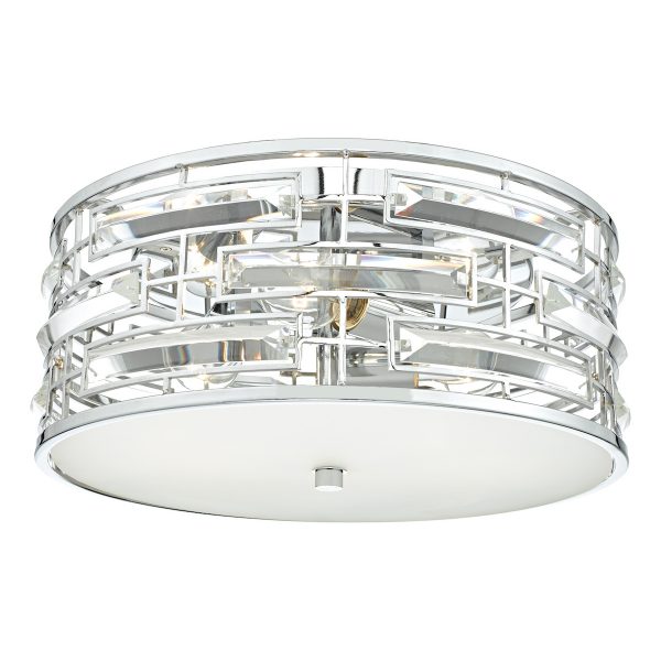 Seville 3 Light Flush Polished Chrome Crystal With Diffuser