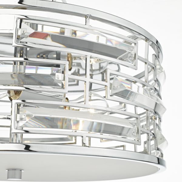 Seville 3 Light Flush Polished Chrome Crystal With Diffuser - Image 4