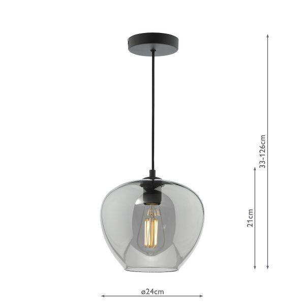 Shilah Pendant Matt Black and Smoked Glass - Image 7