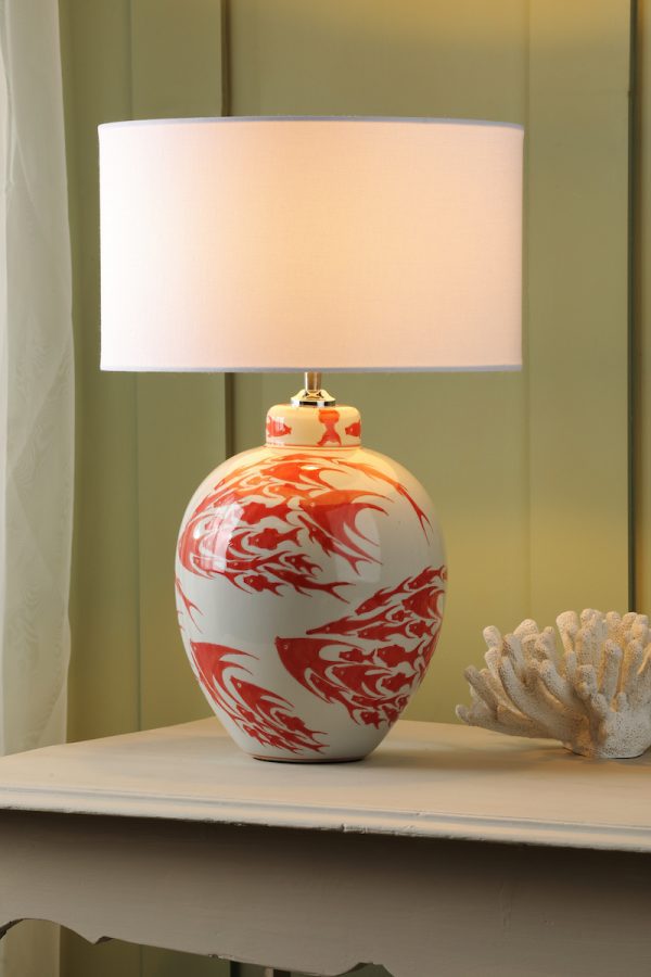 Simone Ceramic Table Lamp Coral & White Fish Pattern Base Only - Image 4