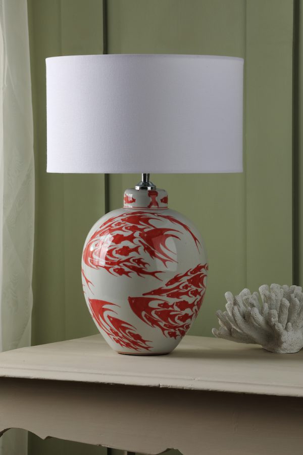 Simone Ceramic Table Lamp Coral & White Fish Pattern Base Only - Image 5