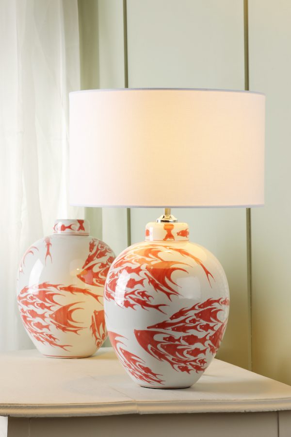 Simone Ceramic Table Lamp Coral & White Fish Pattern Base Only - Image 6
