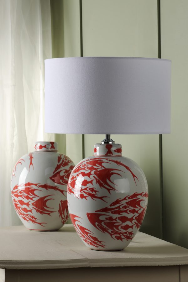 Simone Ceramic Table Lamp Coral & White Fish Pattern Base Only - Image 7