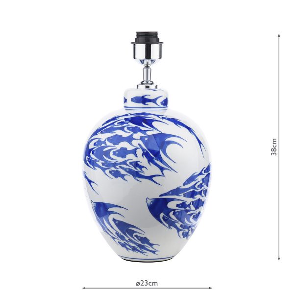 Simone Ceramic Table Lamp Blue & White Fish Pattern Base Only - Image 8
