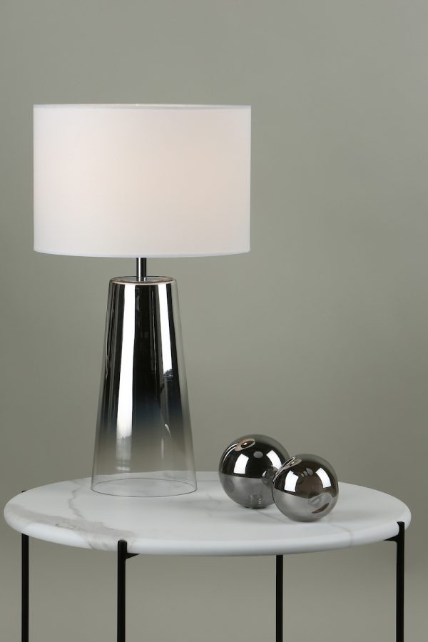 Smokey Table Lamp Clear & Chrome Ombre Glass With Shade - Image 4