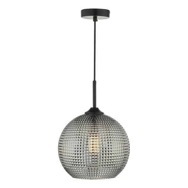 Soren 1 Light Pendant Black And Smoked Textured Glass