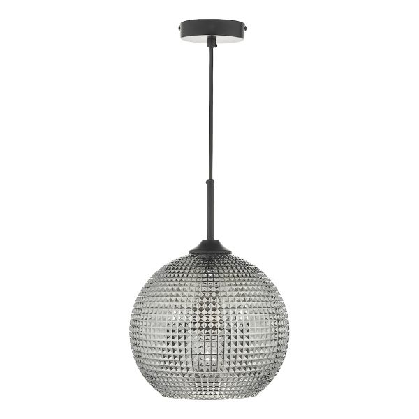 Soren 1 Light Pendant Black And Smoked Textured Glass - Image 2