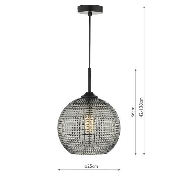Soren 1 Light Pendant Black And Smoked Textured Glass - Image 6