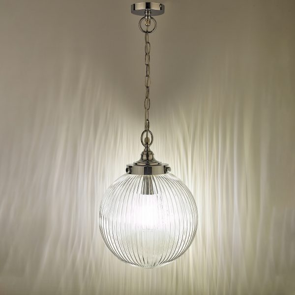 Tamara Bathroom Pendant Polished Chrome Ribbed Glass IP44 - Image 3