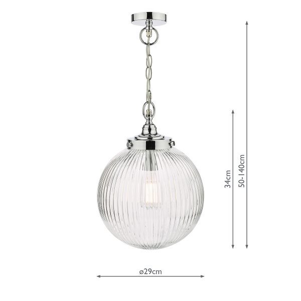 Tamara Bathroom Pendant Polished Chrome Ribbed Glass IP44 - Image 6