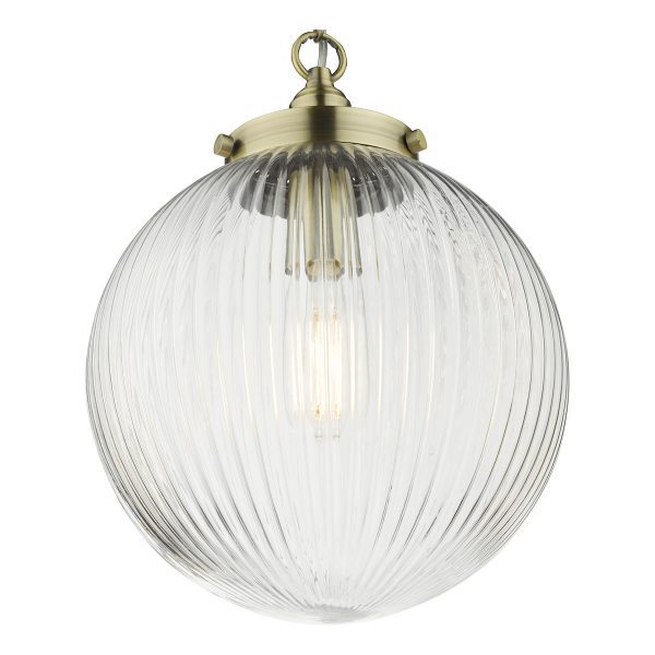 Tamara 1 Light Single Pendant Antique Brass Ribbed Glass - Image 3
