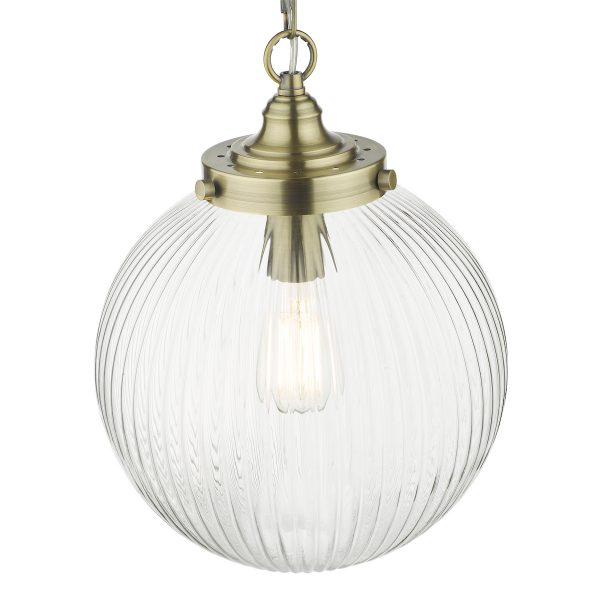 Tamara 1 Light Single Pendant Antique Brass Ribbed Glass - Image 5