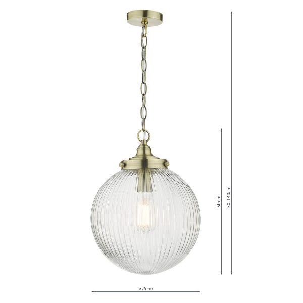Tamara 1 Light Single Pendant Antique Brass Ribbed Glass - Image 8