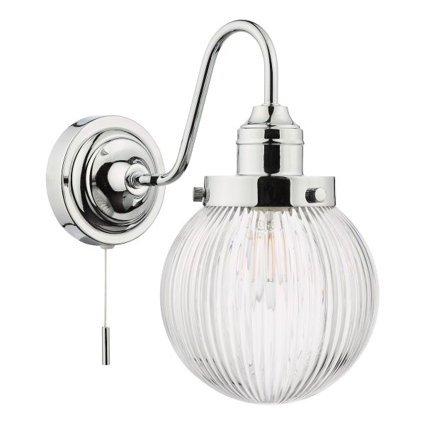Tamara Bathroom Wall Light Polished Chrome Ribbed Glass IP44 - Image 2