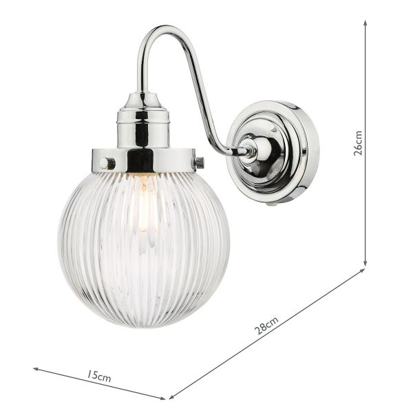 Tamara Bathroom Wall Light Polished Chrome Ribbed Glass IP44 - Image 9