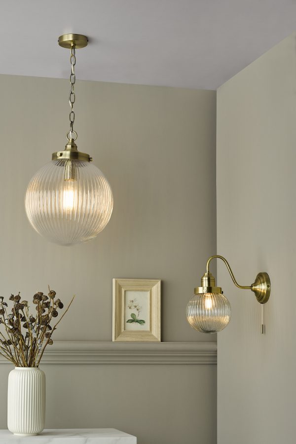 Tamara Wall Light Antique Brass Ribbed Glass - Image 7